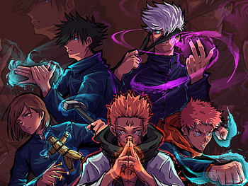 Jujutsu Kaisen : Gojo, Itadori, Fushiguro & Kugisaki United, Satoru Gojo, Megumi Fushiguro, Yuji Itadori, Sukuna (Jujutsu Kaisen), Nobara Kugisaki, Anime, Jujutsu Kaisen HD wallpaper