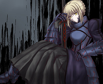 Saber Alter, yellow eyes, sword, armour, fate stay night, long hair, anime girl, saber, anime, weapon, blonde hair HD wallpaper