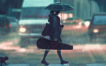 Anime Girl With Guitar Passing Street, anime-girl, anime, artist, artwork, digital-art, street HD wallpaper