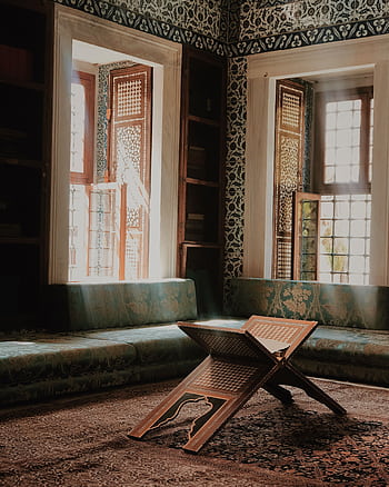 A beautifully decorated Ottoman-style room with sunlight streaming through stained glass windows. HD phone wallpaper