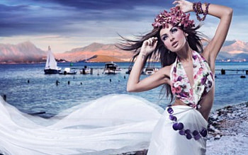 Brunette, girl, model, beach HD wallpaper