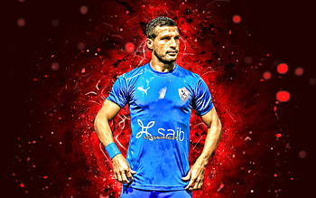 Tarek Hamed, , 2021, egyptian footballers, Zamalek FC, Egyptian Premier League, soccer, football, red neon lights, Zamalek SC, Tarek Hamed Zamalek, Tarek Hamed HD wallpaper