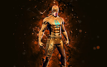 Gold Daredevil, , orange neon lights, Fortnite Battle Royale, Fortnite characters, Gold Daredevil Skin, Fortnite, Gold Daredevil Fortnite HD wallpaper