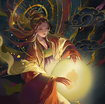 Light goddess, witch, sorceress, fantasy, shengjiang, art, light, girl, goddess HD wallpaper