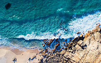 aerial view, , sea, waves, stones, summer, beautiful nature, paradise, R, travel concepts HD wallpaper