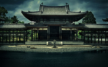 Cities, Trees, Sky, Architecture, Building, Japan, Temple, Gloomy, Pond, Phoenix, Ensemble, Byodoin, Boedoin, Kyoto HD wallpaper