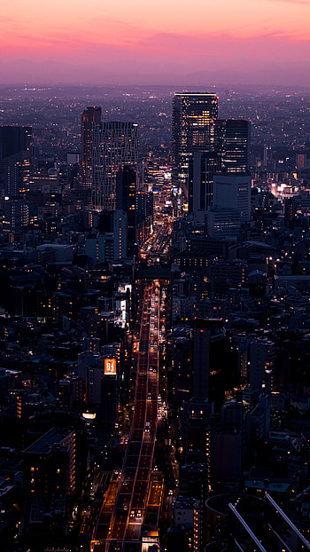 Cities, Sunset, Lights, Road, Night City HD phone wallpaper