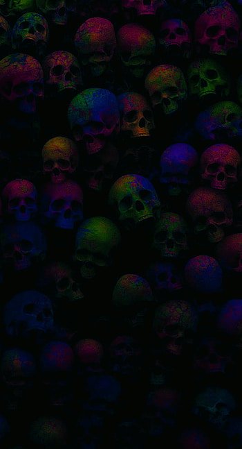 SK 52, red, rainbow, skulls, green, blue, pile, yellow, skull HD phone wallpaper