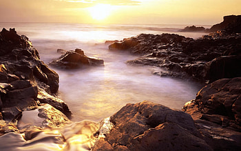 Nature, Sun, Horizon, Fog, Sunrise, Rise, Rocky Shore, Evaporation, Stony Coast HD wallpaper