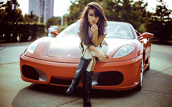 Cowgirls Ferrari . ., style, cowgirl, city, fun, cars, brunettes, fashion, outdoors, girls, women, models, boots, western, Ferrari, female HD wallpaper