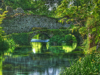 Giardino di Ninfa-antico ponte, river, nature, green HD wallpaper