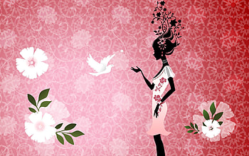 Flowers, Vector, Silhouette, Bird, Girl, Dress HD wallpaper