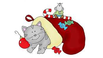 Cute Christmas, animals, christmas, cats, cute, mice HD wallpaper