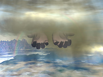Hands to help, clouds, sunbeams, jesus, hands, sky HD wallpaper