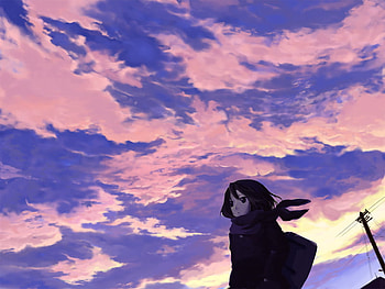 going home, blue, cloudy, weather, girl, anime, view, sky, sunset, home HD wallpaper