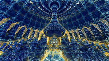 3d Fractal Art, 3D, blue, yellow, Abstract, fractal, abstract blue HD wallpaper