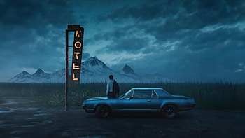 Vintage Vibes Car And Motel, alone, artist, artwork, digital-art HD wallpaper