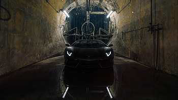 Black, Lamborghini Aventador, tunnel HD wallpaper