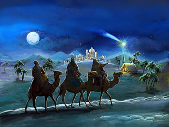Holy Night, moon, holy kings, camels, digital, christmas, desert, sky HD wallpaper