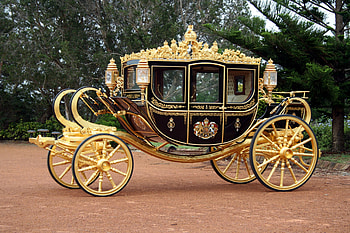 English Coach, golden, pompous, wheels, park HD wallpaper