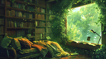 Relaxing Library Room, relaxing, room, library, Cozy, nature HD wallpaper