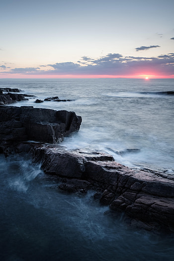 Nature, Sunset, Waves, Rock, Horizon HD phone wallpaper