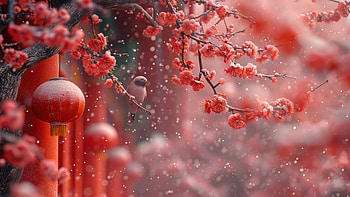 Red Bird Amidst Cherry Blossoms - Ultra, Animal, bird, cherry blossom, red HD wallpaper