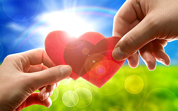 Heart 2 Heart, sunshine, , , hands, meadow, SkyPhoenixX1, abstract, rainbow, hearts, sky, heart, sun HD wallpaper