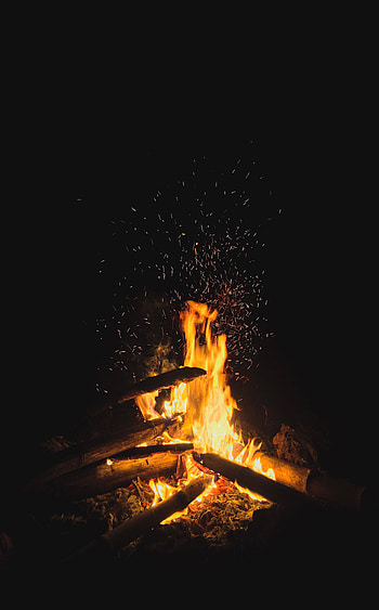 Fire, Bonfire, Dark, Flame, Sparks, Firewood HD phone wallpaper