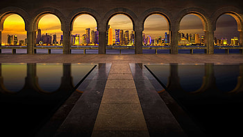 Qatar city skyline, Night, U HD wallpaper