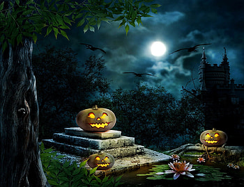 Moonlight is Awaiting For YOU, AWAITS, YOU, PUMPKIN, LIGHT, FACES, MOON HD wallpaper