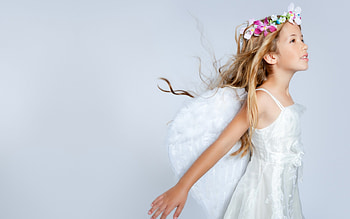 Angel, wings, white, meg bitton, flower, girl, child, copil HD wallpaper
