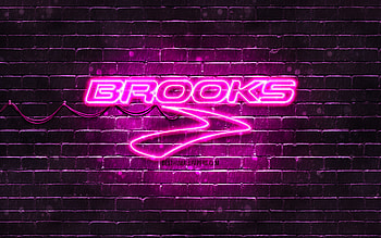 Brooks Sports purple logo, , purple brickwall, Brooks Sports logo, brands, Brooks Sports neon logo, Brooks Sports HD wallpaper
