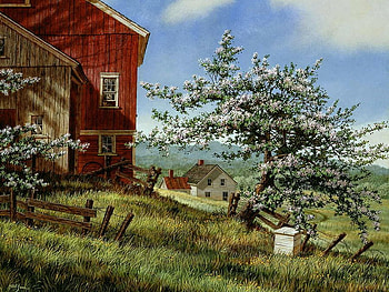 Fred Swan, painting, art, farm, tree HD wallpaper