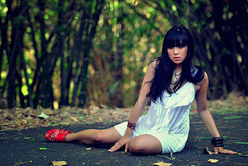 Tell me Why..., model, dress, woman, brunette HD wallpaper