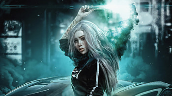 Cyberpunk Girl With Cars And Smoke Bomb, cyberpunk, smoke, artist, artwork, digital-art, artstation HD wallpaper
