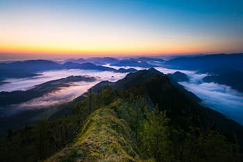 Nature, Trees, Sunset, Mountains, Rocks, Vertex, Tops HD wallpaper