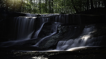 Sunrise Waterfall, Toonigh Creek Falls, Georgia, river, cliffs, trees, forest, usa HD wallpaper