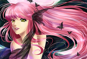 Pink and Black Fantasy, sexy, black, hot, cute, girl, beautiful, beauty, nice, anime girl, pink, anime, butterfly, pretty, lovely, female HD wallpaper