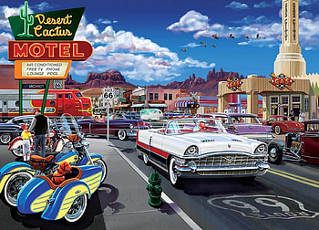 Through on Route 66, main road, route 66, cars, vintage, painting HD wallpaper