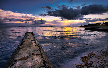 Calm, Nature, Sea, Clouds, Shore, Bank, Stone, Evening, Shadows, Breakwater HD wallpaper