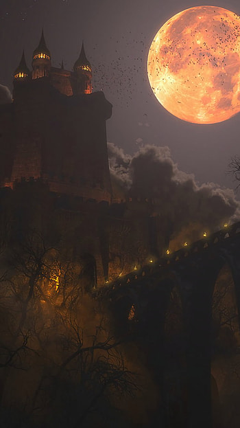 Dracula's Castle, moon, fantasy, castle HD phone wallpaper