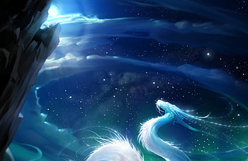 Moonlight, blue, white, moon, vera velichko, fantasy, dragon, luna, luminos HD wallpaper