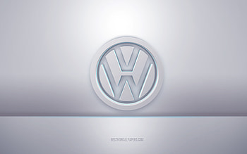 Volkswagen 3d white logo, gray background, Volkswagen logo, creative 3d art, Volkswagen, 3d emblem HD wallpaper