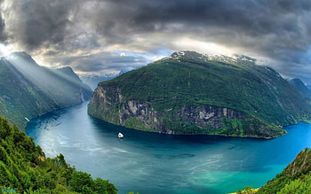Norwegian Fjords, Fjord and mountains, Dramatic ship, High-quality HD wallpaper