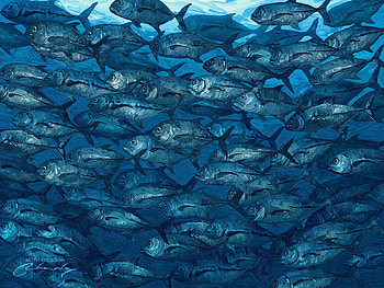 Fish, water, pesti, blue, fantasy, art, artem chebokha HD wallpaper