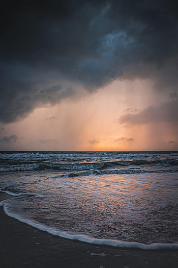 Nature, Sunset, Rain, Sea, Clouds, Waves HD phone wallpaper