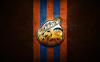 V-Varen Nagasaki FC, golden logo, J2 League, orange metal background, football, japanese football club, V-Varen Nagasaki logo, V-Varen Nagasaki HD wallpaper