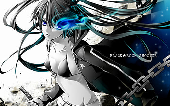 Black Rock Shooter, blue, chain, black, sword, anime, girl HD wallpaper