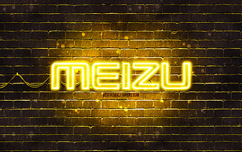 Meizu yellow logo, , yellow brickwall, Meizu logo, brands, Meizu neon logo, Meizu HD wallpaper